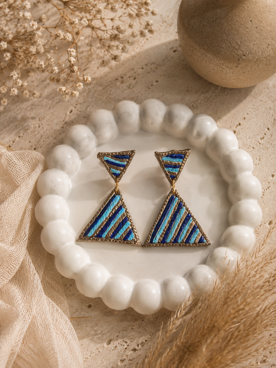 Azure lines – Handmade Clay Earrings