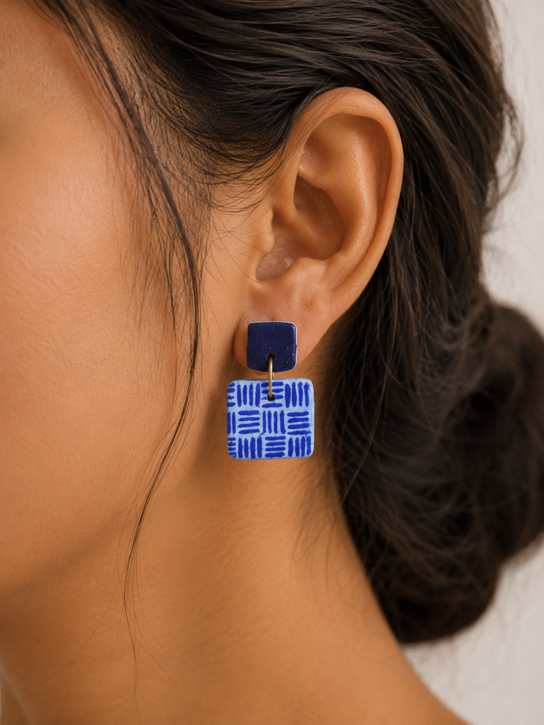 Indigo Tiles – Handmade Clay Earrings