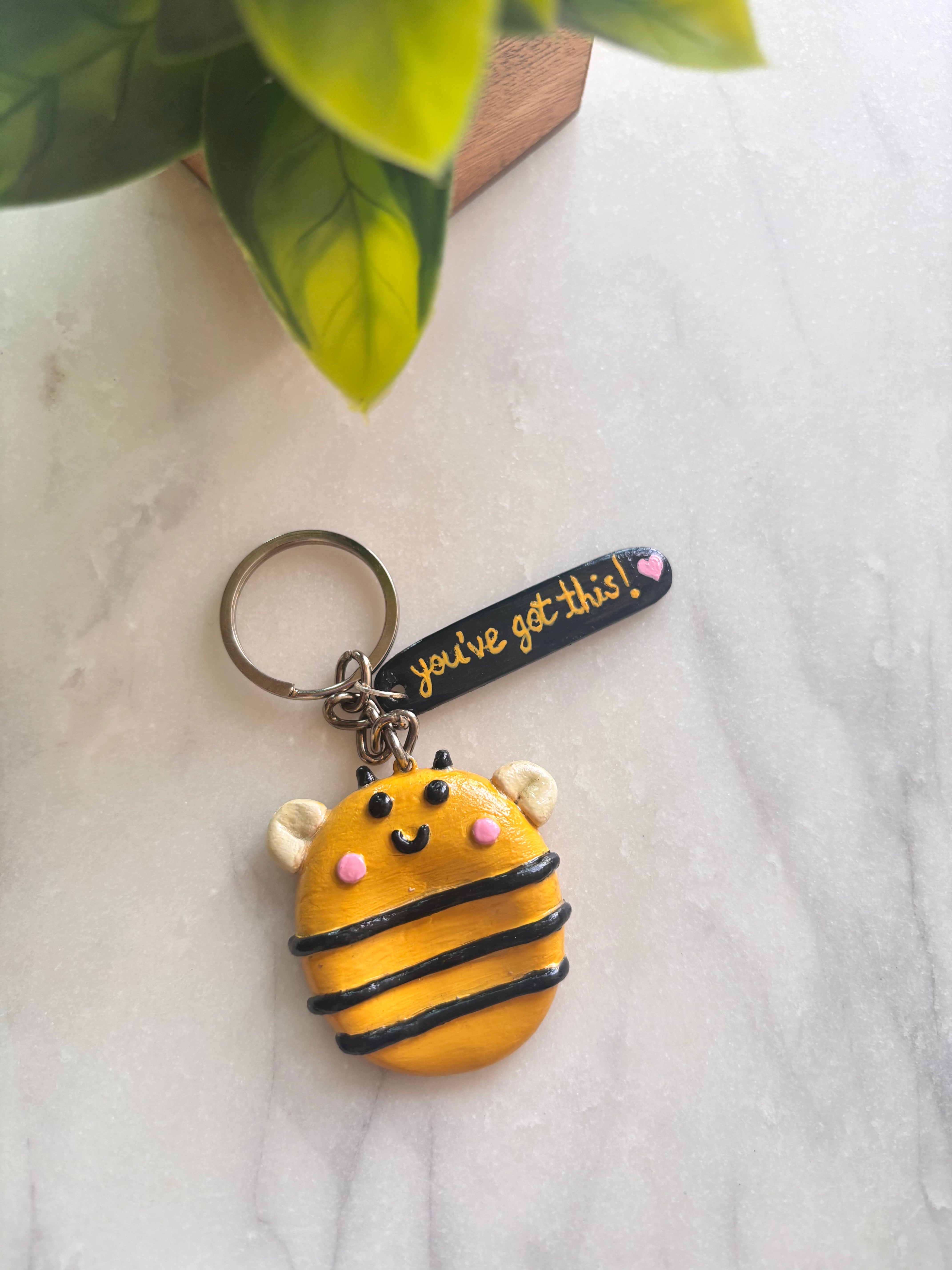 Worry bee - worry stone keychain
