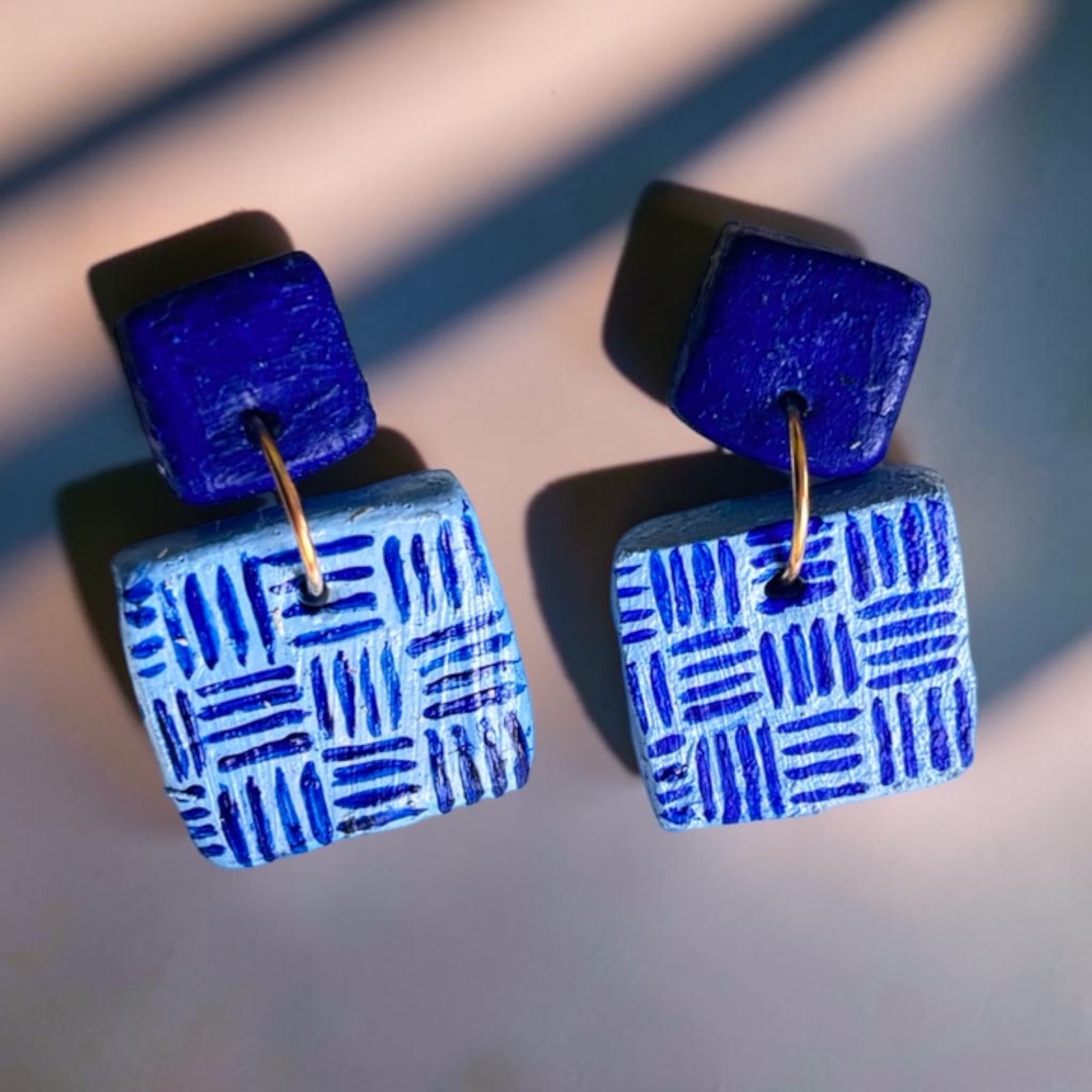 Indigo Tiles – Handmade Clay Earrings