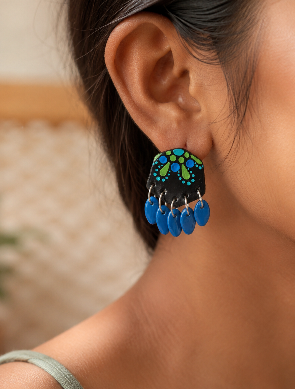 Midnight Bloom – Handmade Clay Earrings