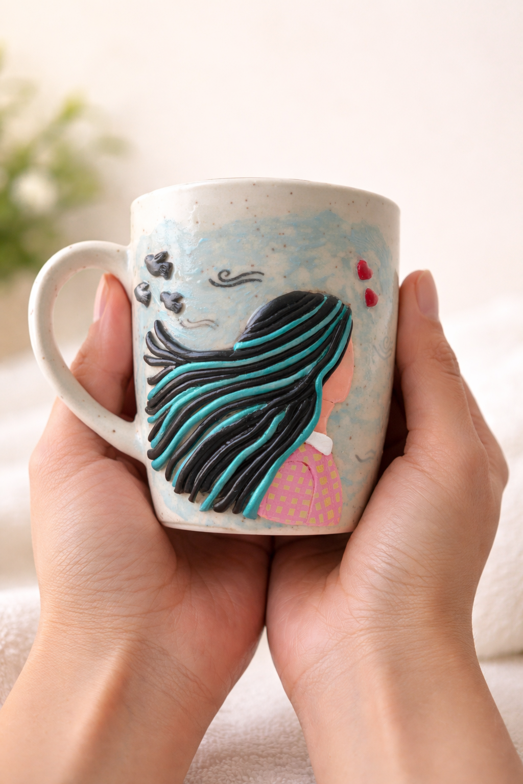 Wind in her hair – tea/coffee mug
