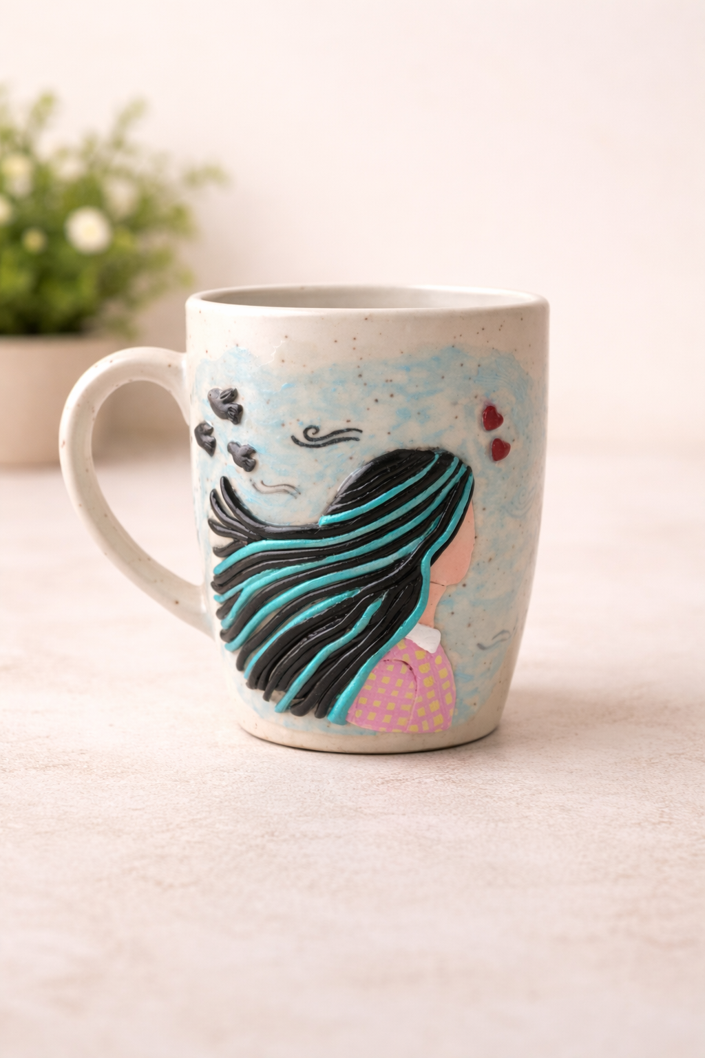 Wind in her hair – tea/coffee mug